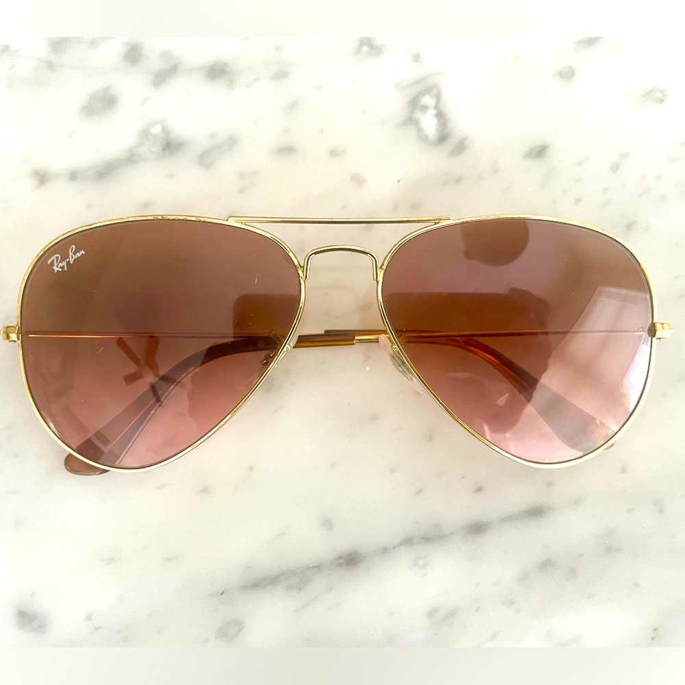 Classic RAY BAN Aviator brown sun glasses with Gold trim.